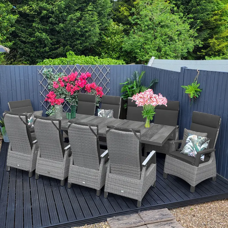 10-Person Grey Extendable Outdoor Dining Set With Reclining Seats | Kendal By Vila 1