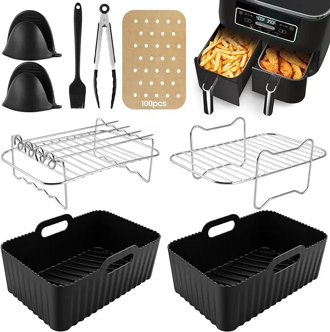 12-Piece Reusable Air Fryer Accessory Kit – Includes Silicone Liners, Rack & More For Ninja Af300Uk/Af400Uk & Tower T17088 1