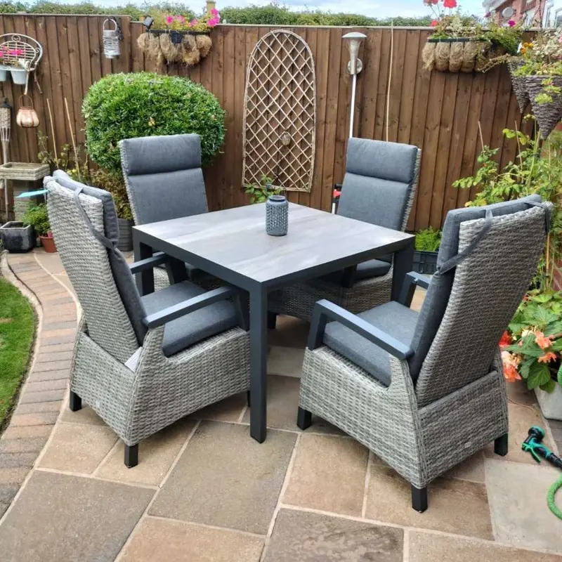 4-Person Grey Outdoor Dining Set With Reclining Seating | Kendal Collection By Vila 1