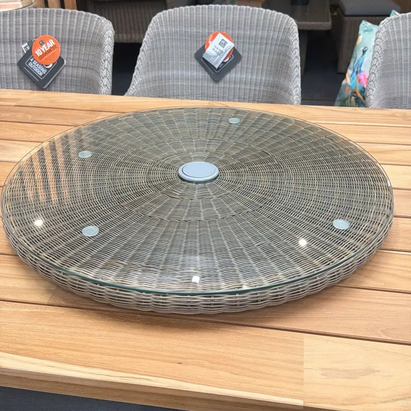 4 Seasons Outdoor Taupe Rattan Lazy Susan – 70Cm Diameter With Parasol Hole 1