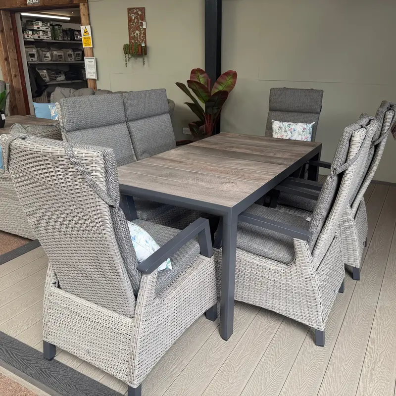 6-Person Grey Outdoor Dining Set With Reclining Chairs | Kendal Collection By Vila 1