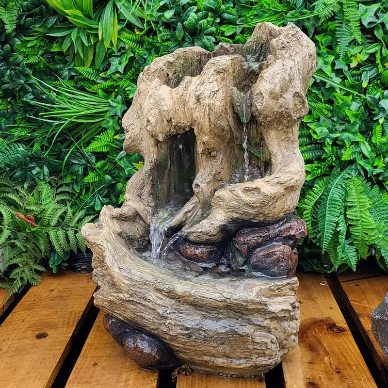Alder-Inspired Log-Style Outdoor Waterfall Fountain – Plug-And-Play 1