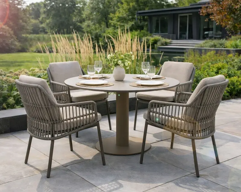 Alicante 4-Seat Dining Set With Sarah Table In Terre Finish | 4 Seasons Outdoor 1