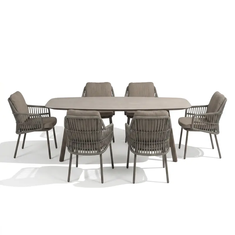 Alicante 6-Seat Dining Set With Terre Manolo Barrell Table | 4 Seasons Outdoor 1