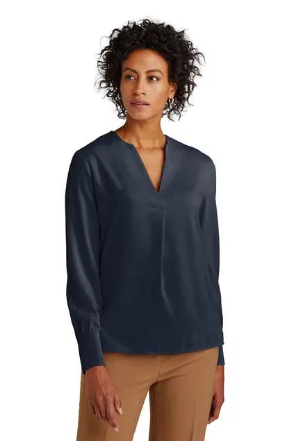 Bb18009 – Brooks Brothers Women’S Satin-Blend Open-Neck Blouse 1