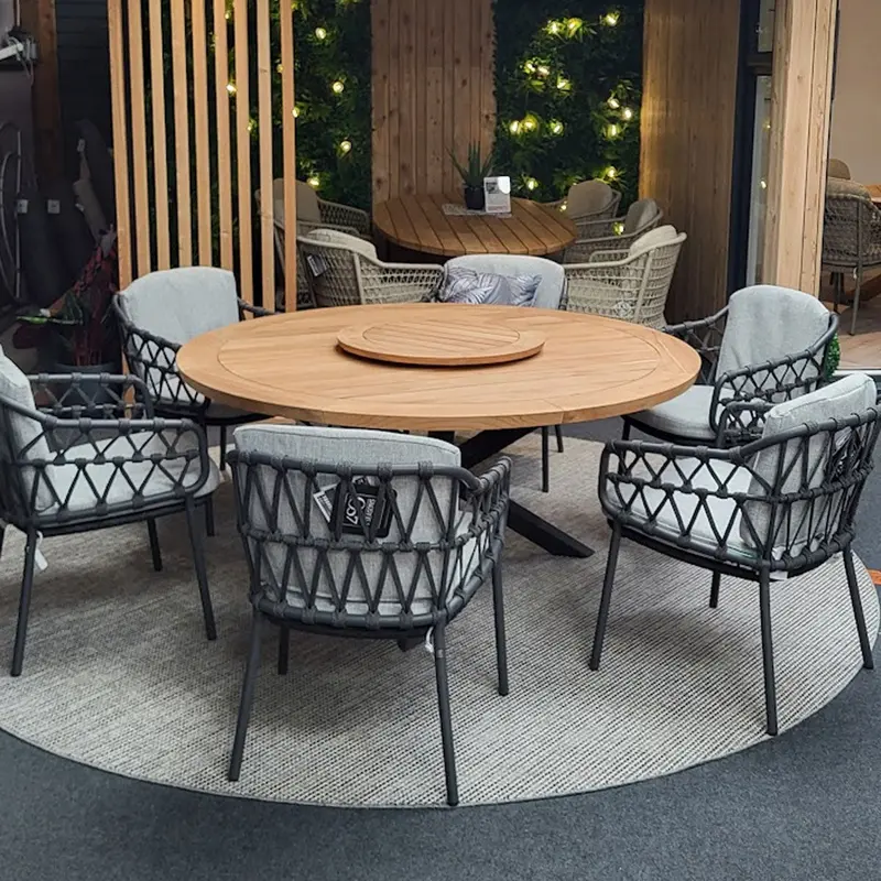 Calpi Outdoor Dining Set Featuring Prado Teak Table & Integrated Lazy Susan – 4 Seasons Outdoor 1
