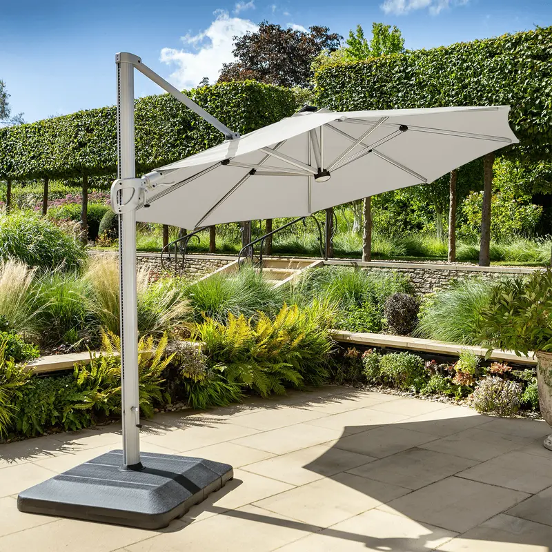 Caribbean 3.5M Round Cantilever Parasol & Base – Natural Finish | Hartman 1