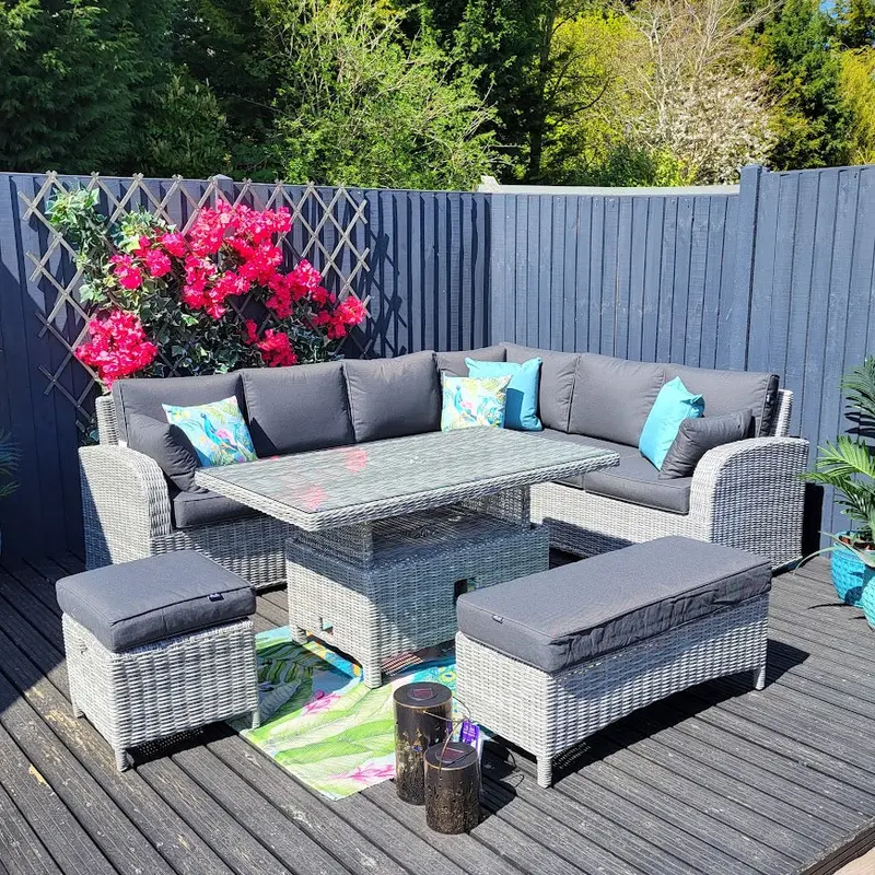Club By Harbo Grey Corner Lounge Set With Height-Adjustable Table 1