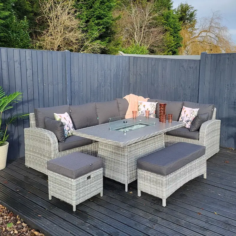 Club Large Grey Corner Lounge With Firepit Table – Modular Outdoor Living Solution 1