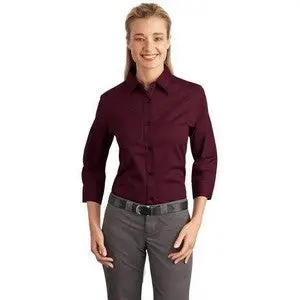 Embroidered Port Authority Women'S 3/4 Sleeve Easy-Care Oxford Shirt (Style L612) 1