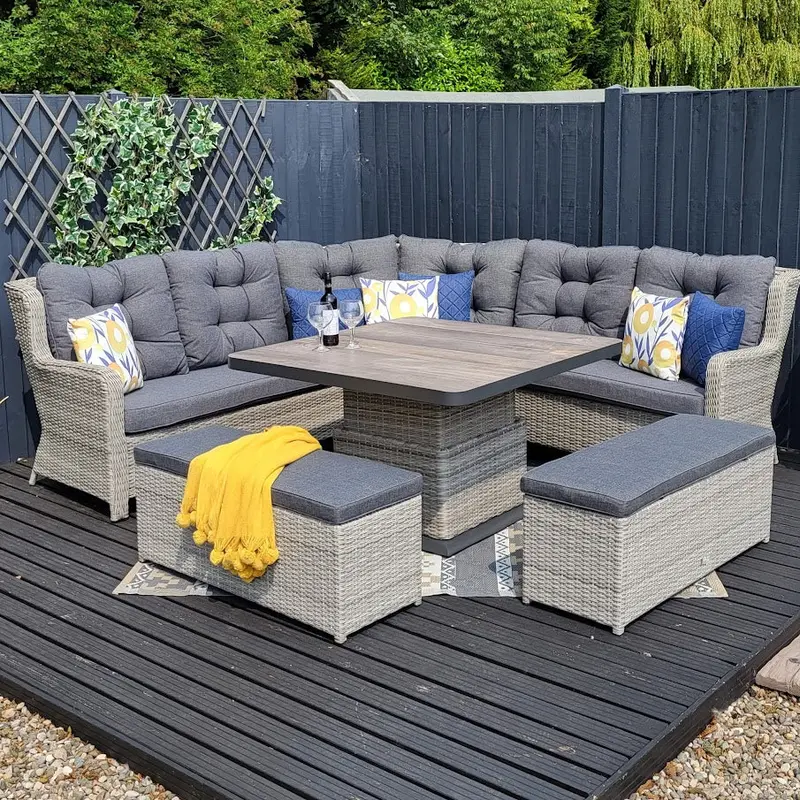 Grey Large Modular Corner Outdoor Set With Extendable Table | Langdale By Vila 1