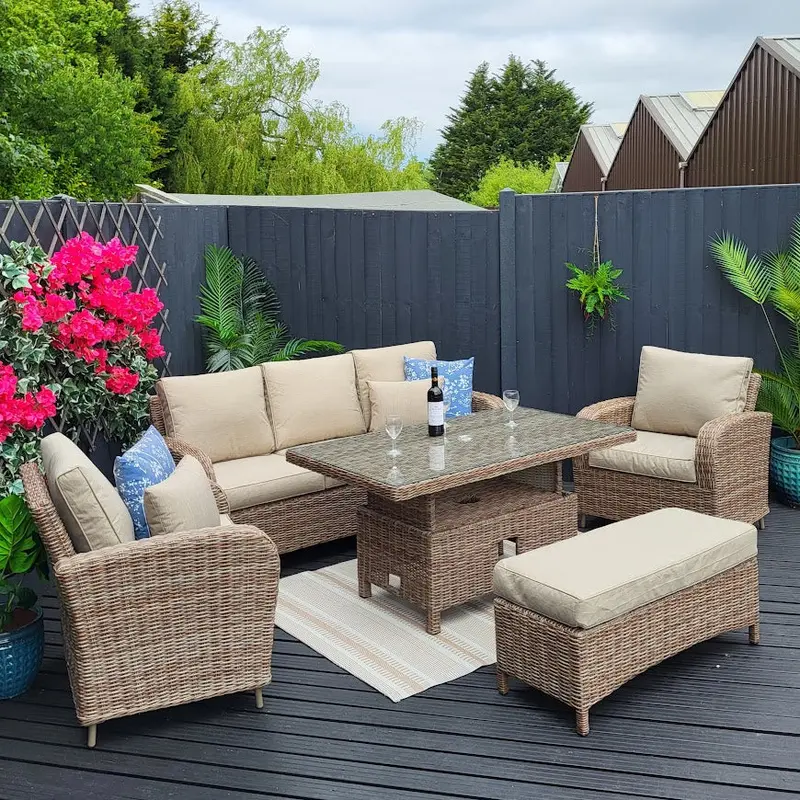 Harbo Haven Cotswold 3-Seat Outdoor Lounge – Grey Seating, Adjustable Table & Bench 1