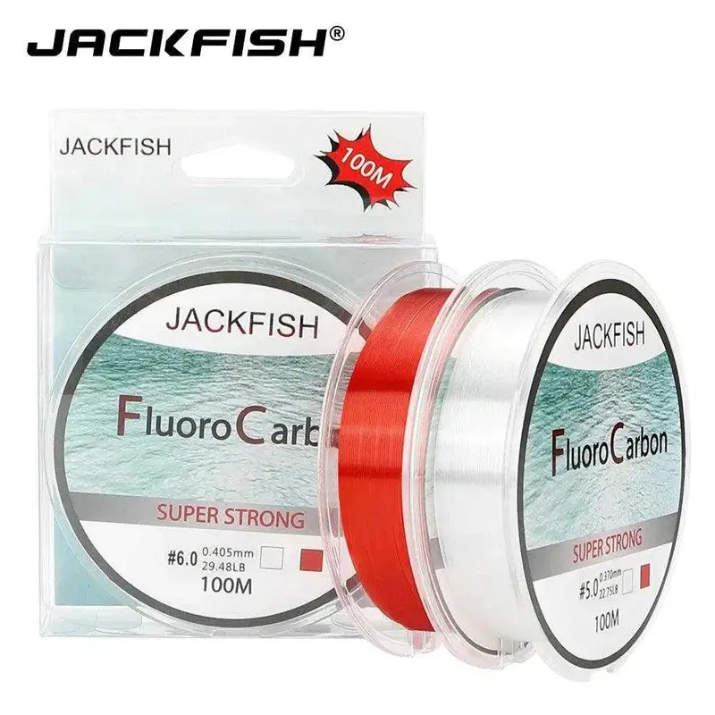 Jackfish Fluorocarbon Leader Line – 100M, Dual-Tone (Red/Clear), 4–32Lb 1