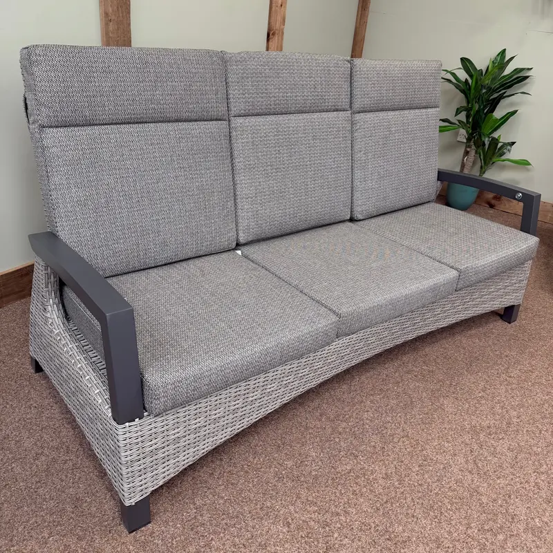 Kendal 3-Seater Reclining Outdoor Sofa – Grey All-Weather Cushions | Vila 1