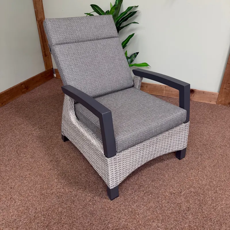 Kendal Grey Reclining Lounge Chair With All-Weather Cushion | Vila 1