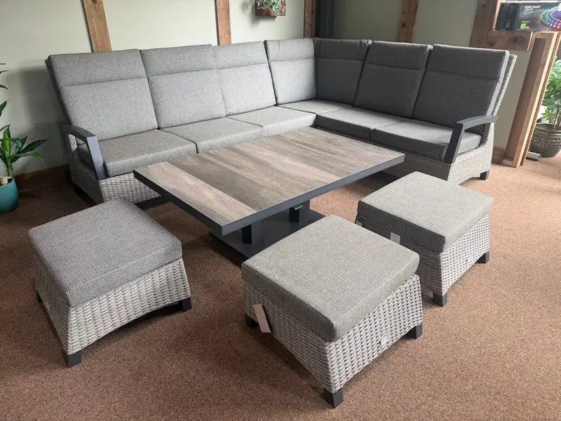 Kendal Modular Outdoor Corner Lounge With Height-Adjustable Table – Pewter Finish – Vila 1