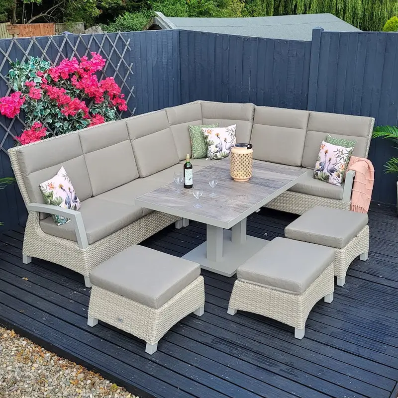 Kendal Modular Outdoor Corner Seating With Height-Adjustable Table – Ecru Finish 1