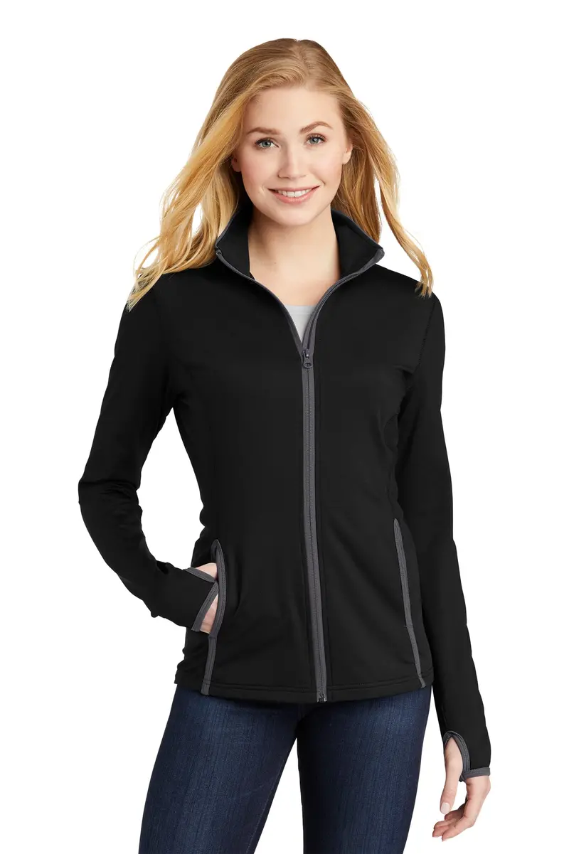Lst853 Sport-Tek® Women’S Sport-Wick® Stretch Contrast Full-Zip Jacket: Embroidered Lightweight Outerwear 1