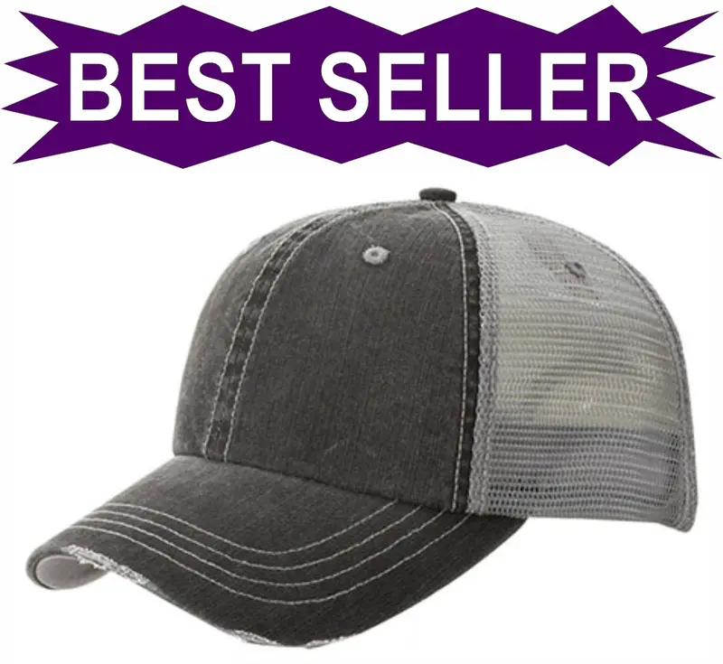 Mega Cap Low-Profile Washed Herringbone Trucker Hat – Embroidered 1