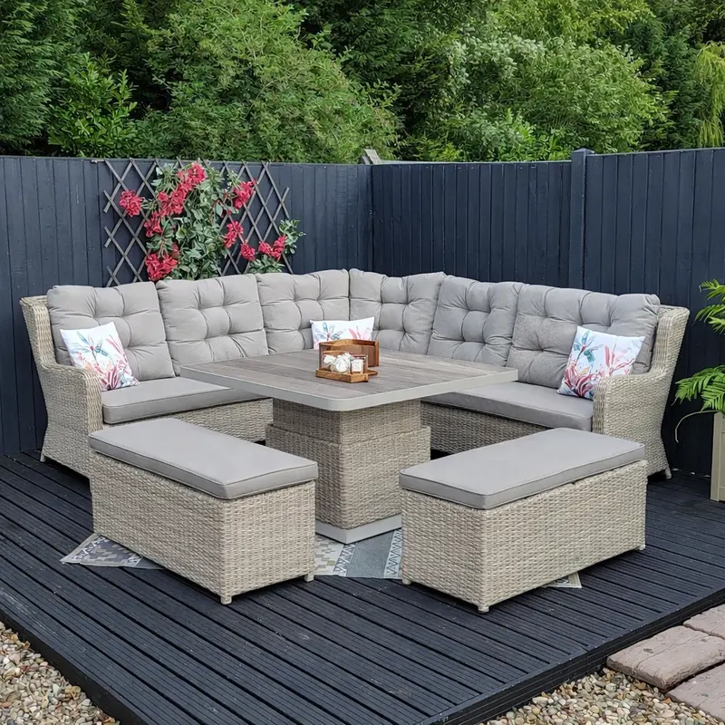 Natural-Finish Large Corner Outdoor Seating Set With Adjustable Table | Langdale By Vila 1