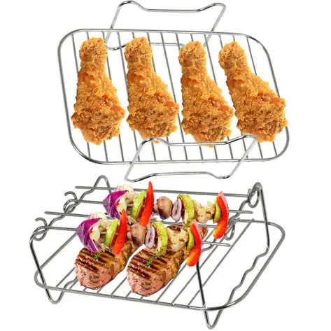 Ninja Foodi & Daewoo Air Fryer Rack Set – Double Basket, Grill Shelf, Skewers (X2) 1