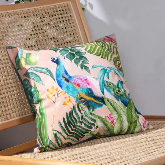 Peacock-Print Outdoor Scatter Cushion – Vibrant Multicolour Design 1