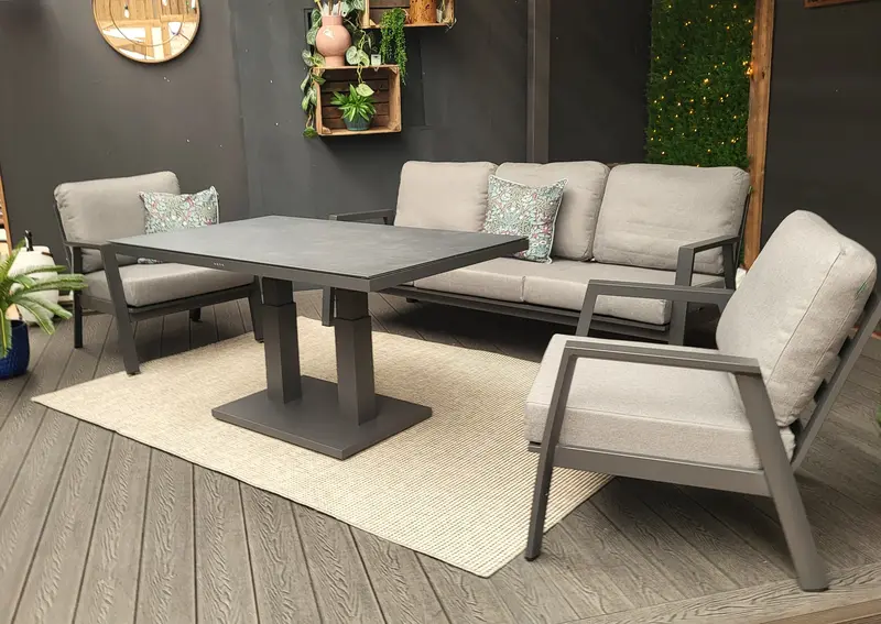 Phoenix Rectangular Rising Table Dining Set – Grey Lounge & Dining Combo 1