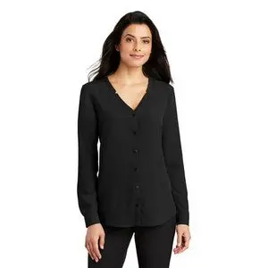 Port Authority Ladies' Long-Sleeve Button-Front Blouse – Embroidered 1