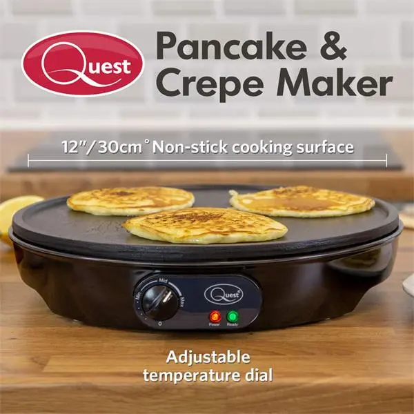 Quest Non-Stick Crepe & Pancake Maker – 1000W Flatbread Grill With Wooden Spatula 1
