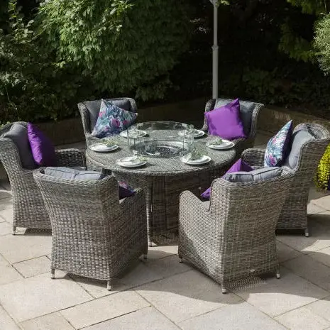 Seville 6-Person Round Fire Pit Dining Set In Grey – Katie Blake (Free Cover Included) 1