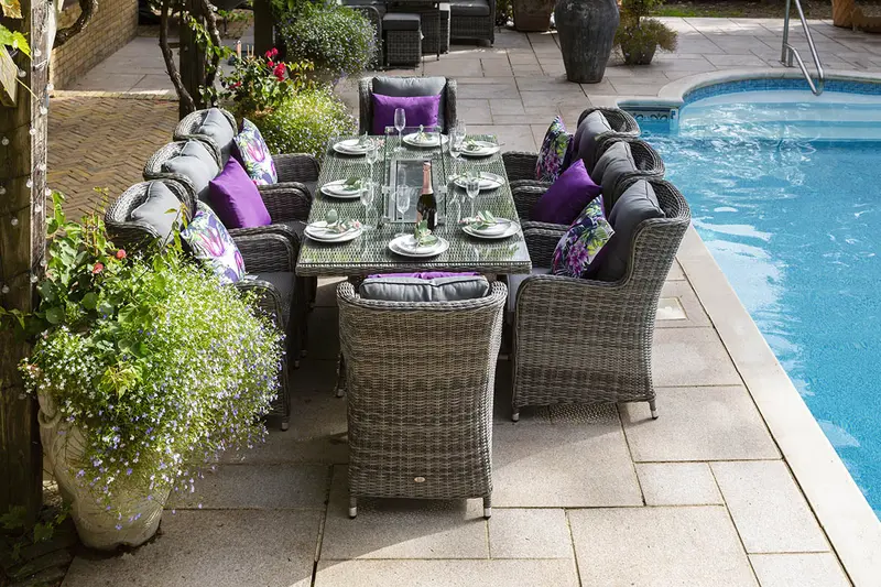 Seville 8-Seat Grey Outdoor Firepit Dining Set With Free Cover By Katie Blake 1