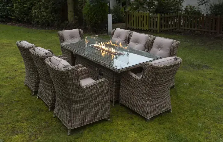 Seville 8-Seat Natural-Finish Outdoor Firepit Dining Set With Free Cover By Katie Blake 1