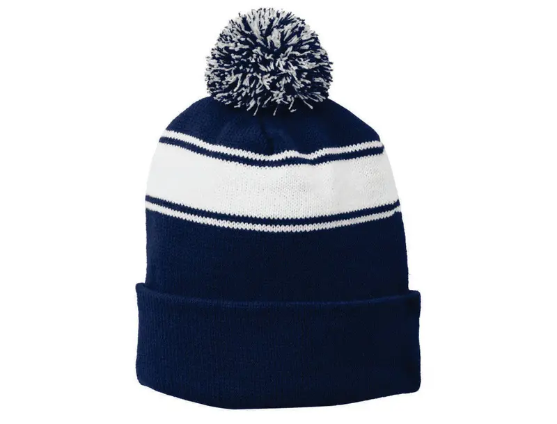 Sport-Tek Stripe Pom Pom Beanie (Stc28) With Embroidery 1