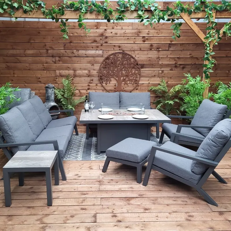 Triton Outdoor Sofa Set With Gas Firepit Table And Matching Ottoman | Vila 1