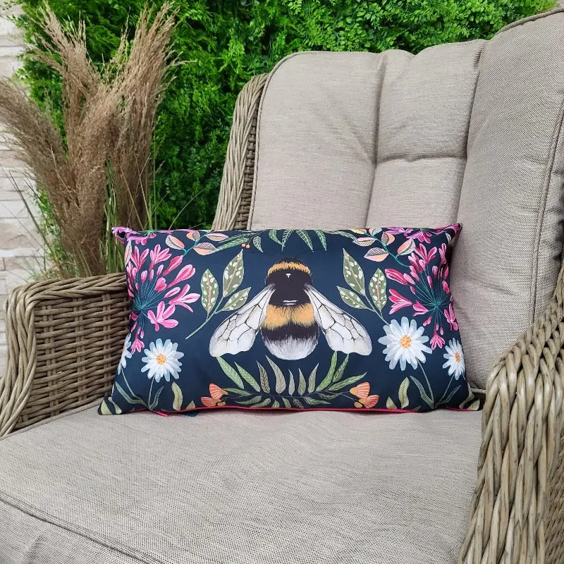 Zinnia Bee Scatter Cushion – House Of Bloom Navy Outdoor Decor Pillow 1